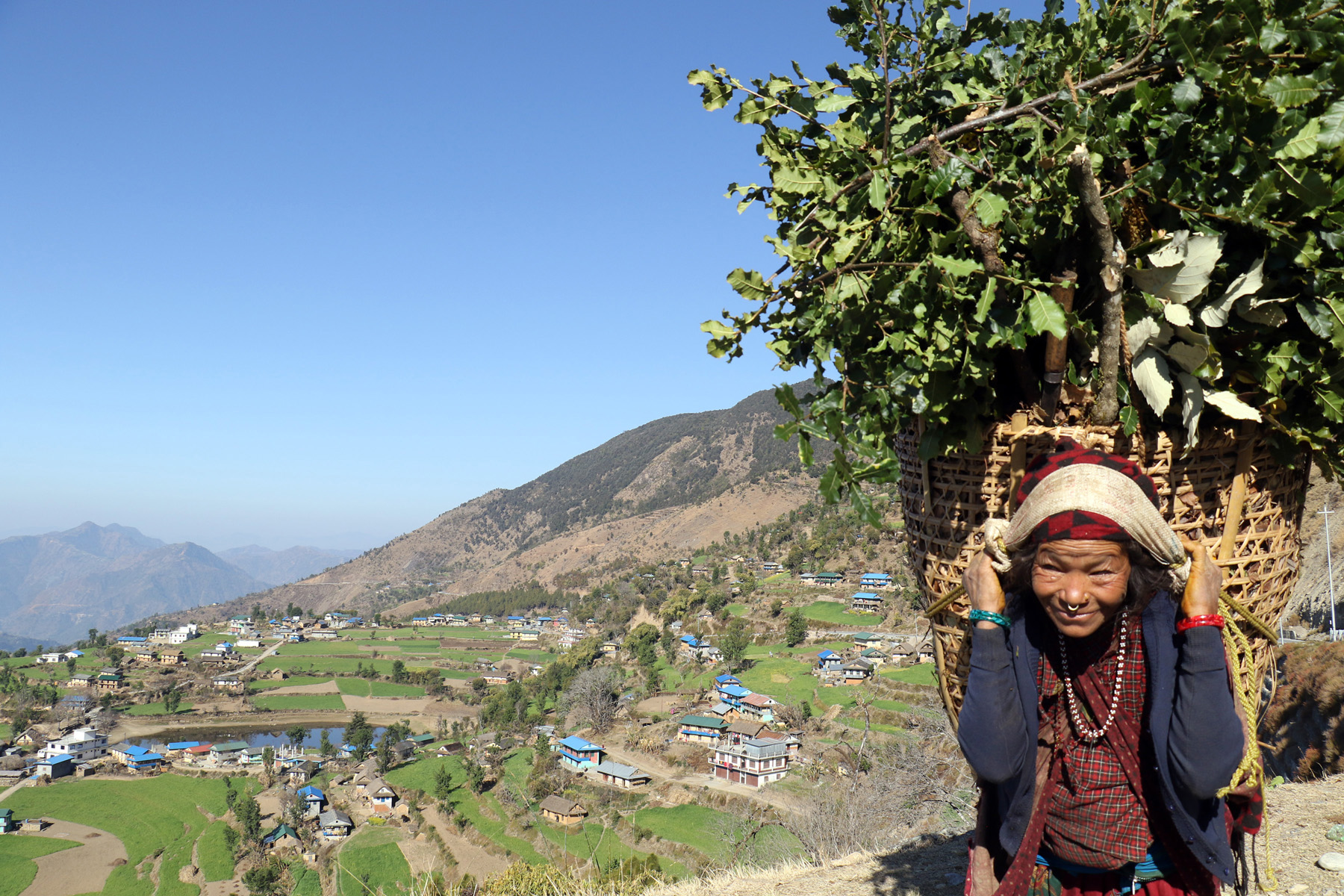 भारी बोकेर गन्तव्यतर्फ जाँदै  वृद्धा (फोटो  फिचर)