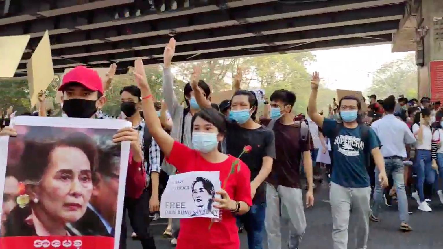 Thousands protest army takeover in Myanmar’s biggest city