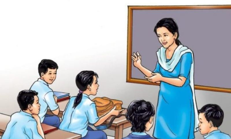 पाठ्यपुस्तकको पर्खाइमा विद्यार्थी